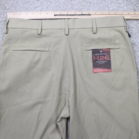 Haggar H26 Performance Pants NWT Mens 34x30 Beige Classic Fit Non-Iron Stretch - Picture 7 of 15